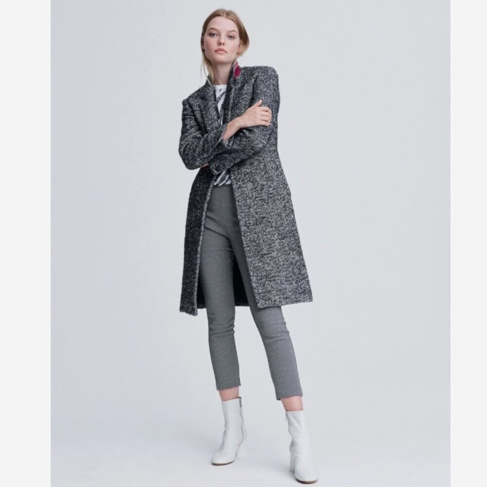 RAG & BONE Dani Italian Herringbone Black Wool One Button Duchess Coat Sz 10